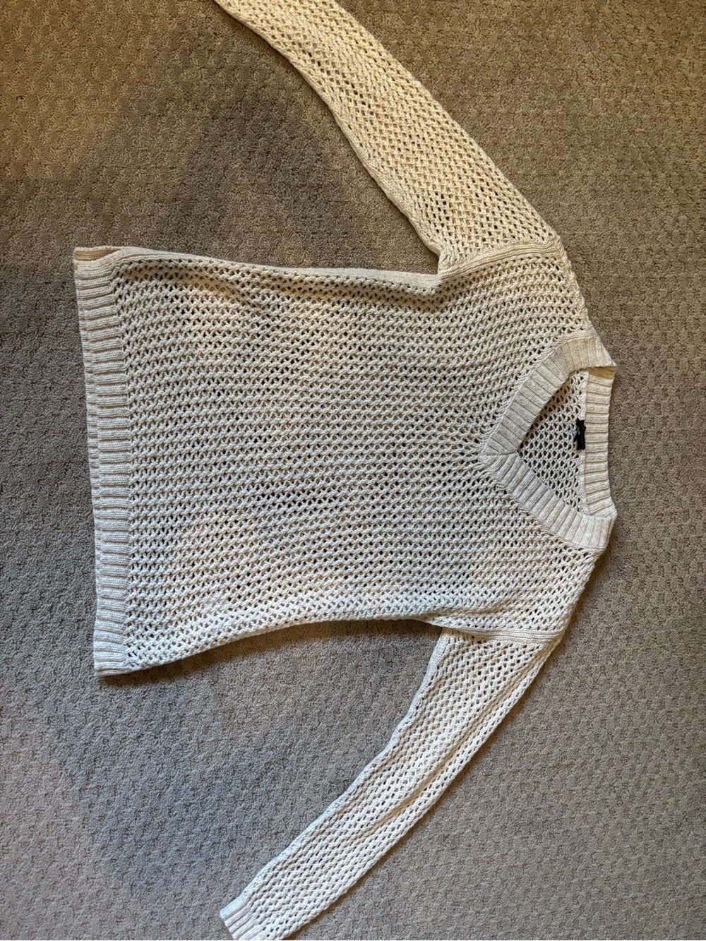 Talbots Cream Open-Weave V-Neck Sweater